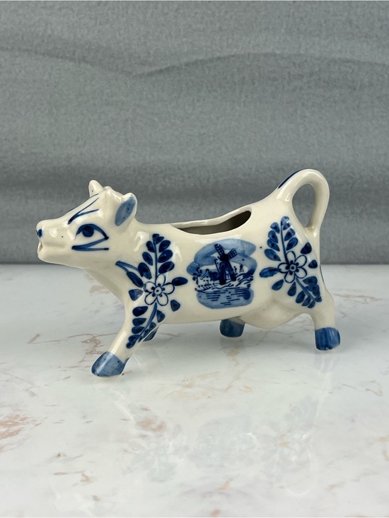 Other - Vintage HandPainted Delft Blue White Porcelain Cow Creamer Windmill Handheld